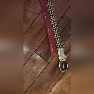 Gold Chain-Link Belt with Leather Trim